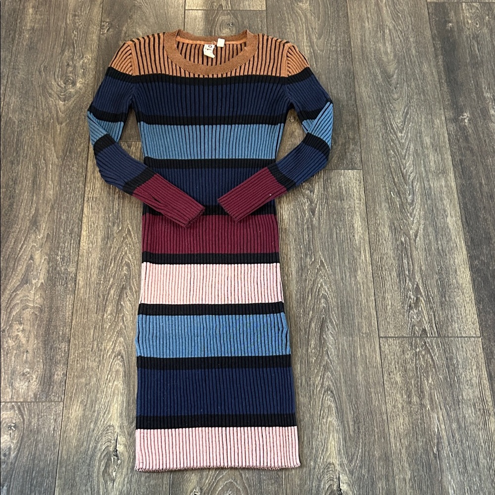 Dolan Multicolor Striped Long Sleeve Ribbed Knit Stripe Dress